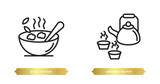 Fototapeta Młodzieżowe - two editable outline icons from food concept. thin line icons such as bowl of food, japanese tea pot vector.