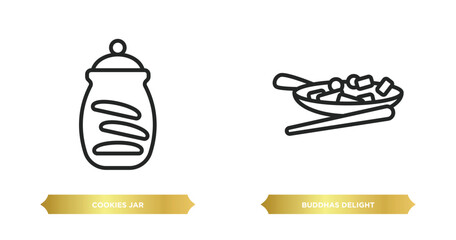 Wall Mural - two editable outline icons from food and restaurant concept. thin line icons such as cookies jar, buddhas delight vector.