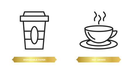 Canvas Print - two editable outline icons from food concept. thin line icons such as disposable paper cup, hot drinks vector.