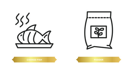 Canvas Print - two editable outline icons from food concept. thin line icons such as cooked fish, fodder vector.