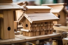 Close-up Of Wooden Birdhouse Construction Materials