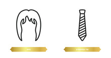 Two Editable Outline Icons From Fashion Concept. Thin Line Icons Such As Wig, Stripped Tie Vector.