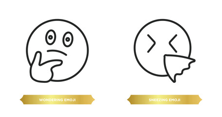 Wall Mural - two editable outline icons from emoji concept. thin line icons such as wondering emoji, sneezing emoji vector.