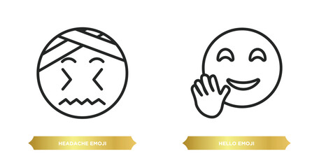 Wall Mural - two editable outline icons from emoji concept. thin line icons such as headache emoji, hello emoji vector.