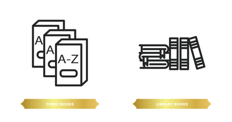 two editable outline icons from education concept. thin line icons such as three books, library books vector.