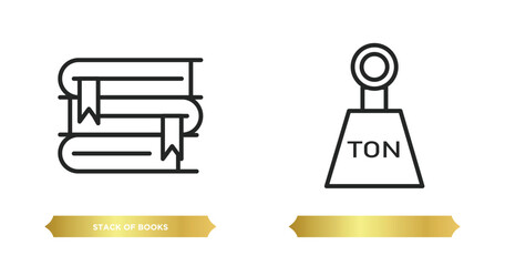 Poster - two editable outline icons from education concept. thin line icons such as stack of books, vector.