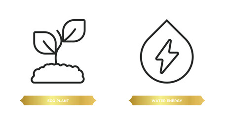 Wall Mural - two editable outline icons from ecology concept. thin line icons such as eco plant, water energy vec