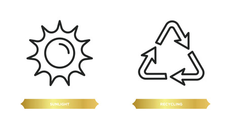 Wall Mural - two editable outline icons from ecology concept. thin line icons such as sunlight, recycling vector.