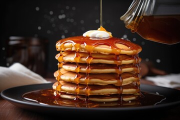 Sticker - stack of freshly made pancakes with syrup drizzle