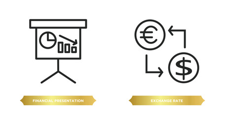 Poster - two editable outline icons from e commerce and payment concept. thin line icons such as financial presentation, exchange rate vector.