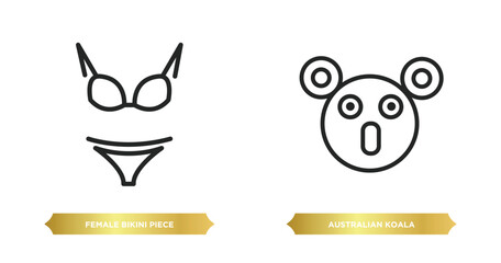 Wall Mural - two editable outline icons from culture concept. thin line icons such as female bikini piece, australian koala vector.