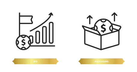 Wall Mural - two editable outline icons from crowdfunding concept. thin line icons such as ipo, packaging vector.