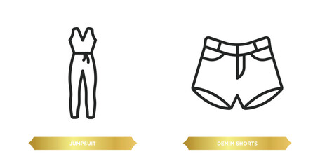 Wall Mural - two editable outline icons from clothes concept. thin line icons such as jumpsuit, denim shorts vector.