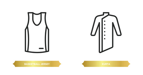 Wall Mural - two editable outline icons from clothes concept. thin line icons such as basketball jersey, kurta vector.