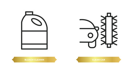 two editable outline icons from cleaning concept. thin line icons such as bleach cleanin, clean car vector.