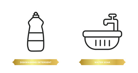 Wall Mural - two editable outline icons from cleaning concept. thin line icons such as dishwashing detergent, water soak vector.