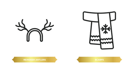 two editable outline icons from christmas concept. thin line icons such as reindeer antlers, scarfs vector.