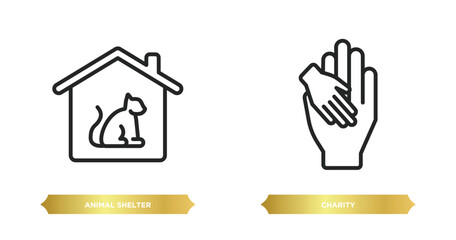 Wall Mural - two editable outline icons from charity concept. thin line icons such as animal shelter, charity vector.