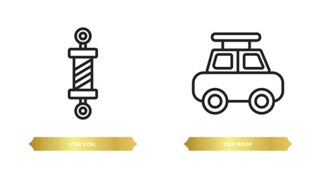 Canvas Print - two editable outline icons from car parts concept. thin line icons such as car coil, car roof vector.