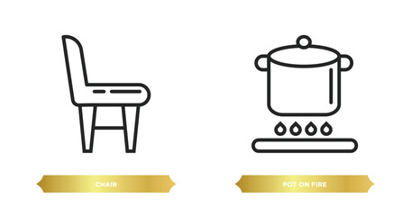 two editable outline icons from camping concept. thin line icons such as chair, pot on fire vector.