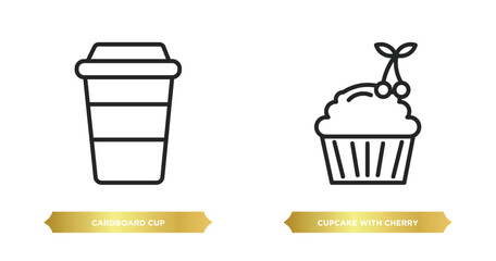 Wall Mural - two editable outline icons from bistro and restaurant concept. thin line icons such as cardboard cup, cupcake with cherry vector.