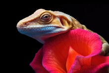 Lizard Shedding Skin On A Vibrant Flower