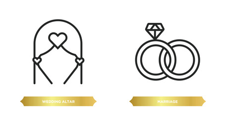 Wall Mural - two editable outline icons from birthday and party concept. thin line icons such as wedding altar, marriage vector.