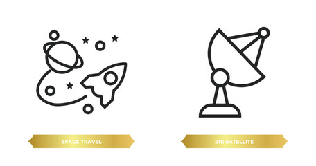 Wall Mural - two editable outline icons from astronomy concept. thin line icons such as space travel, big satelli