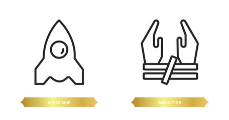 Wall Mural - two editable outline icons from astronomy concept. thin line icons such as space ship, abduction vec