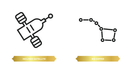 two editable outline icons from astronomy concept. thin line icons such as inclined satellite, big dipper vector.