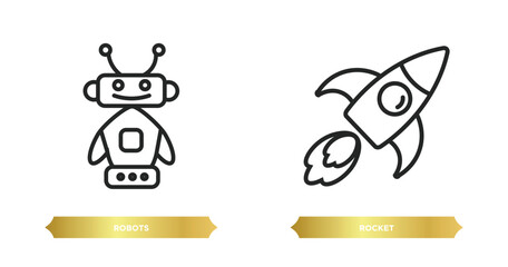 Wall Mural - two editable outline icons from artificial intellegence concept. thin line icons such as robots, roc