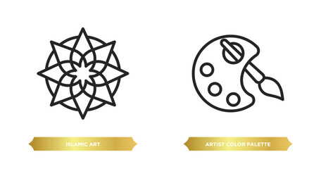 Wall Mural - two editable outline icons from art concept. thin line icons such as islamic art, artist color palette vector.