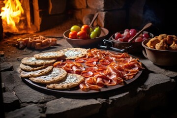 Wall Mural - sliced pizza on a rustic stone oven tray