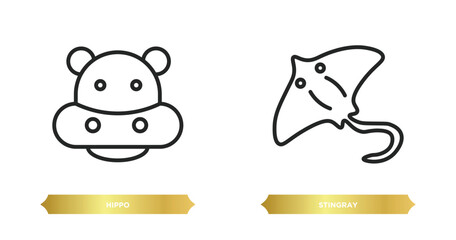 Wall Mural - two editable outline icons from animals concept. thin line icons such as hippo, stingray vector.