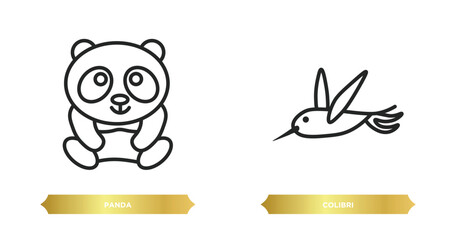 Wall Mural - two editable outline icons from animals concept. thin line icons such as panda, colibri vector.