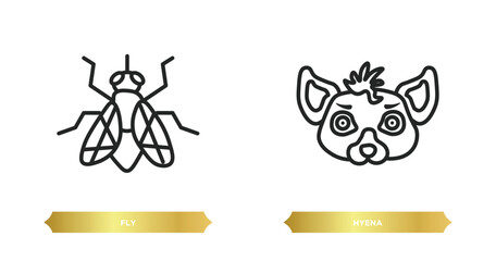 Poster - two editable outline icons from animals concept. thin line icons such as fly, hyena vector.