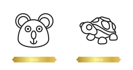 Wall Mural - two editable outline icons from animals concept. thin line icons such as koala, turtle vector.