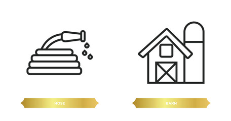 Sticker - two editable outline icons from agriculture farming concept. thin line icons such as hose, barn vector.