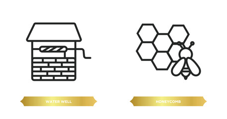 Wall Mural - two editable outline icons from agriculture farming concept. thin line icons such as water well, honeycomb vector.