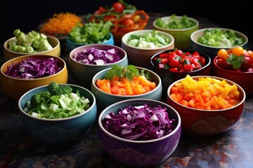 Wall Mural - chopped vegetables in colorful bowls