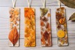 resin bookmarks with pressed autumn leaves