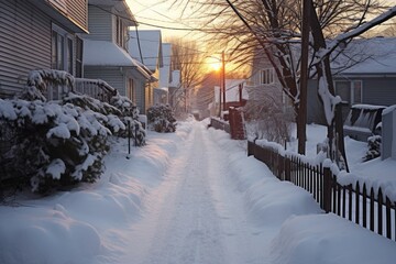 snowy pathway with cleared sidewalk