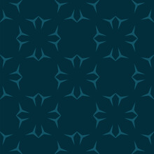 Vector Floral Minimalist Seamless Pattern. Elegant Repetitive Ornamental Texture In Oriental Style. Abstract Background With Geometric Flower Silhouettes. Simple Geo Wallpaper In Teal Blue Color