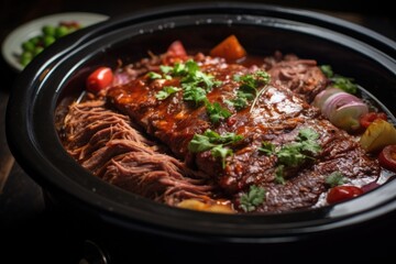 Wall Mural - succulent meat dish in slow cooker with sauce
