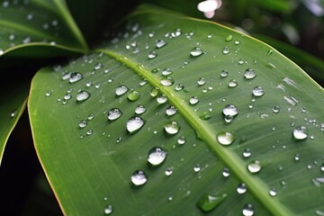 Poster - water droplets on a leaf of a monstera deliciosa