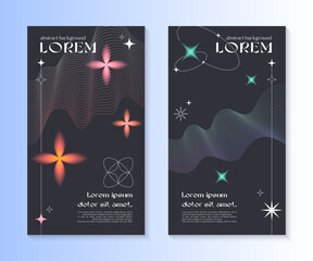 Wall Mural - vector insta story cosmic templates with linear shapes,blurred sparkles in 90s style.smm banners in 