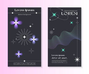 Wall Mural - vector insta story cosmic templates with linear shapes,blurred sparkles in 90s style.smm banners in 