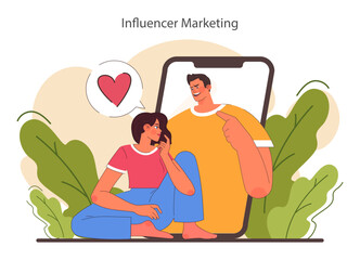 Wall Mural - Influencer marketing. Social media or e-commerece digital promotion