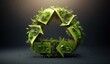 green recycling logo is printed with leaves Generative AI