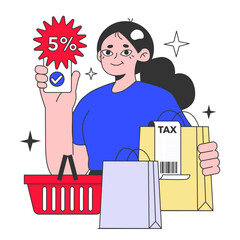 Sticker - Shopping. Customer using digital coupons to save money. Woman using